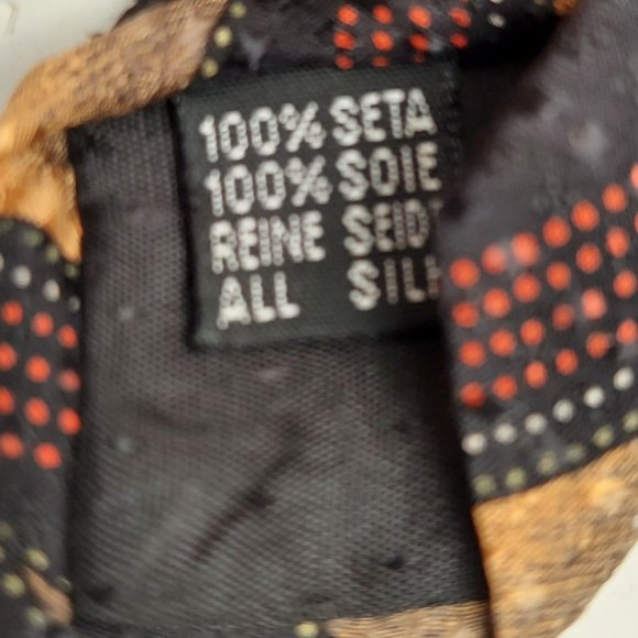 Pavone Brown Blue Geometric Printed 100% Silk Mens Necktie Standard Size - Picture 4 of 6